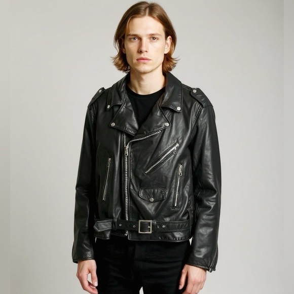 MARTANI Vintage Black Leather Motorcycle Jacket Biker Made in USA Size 46